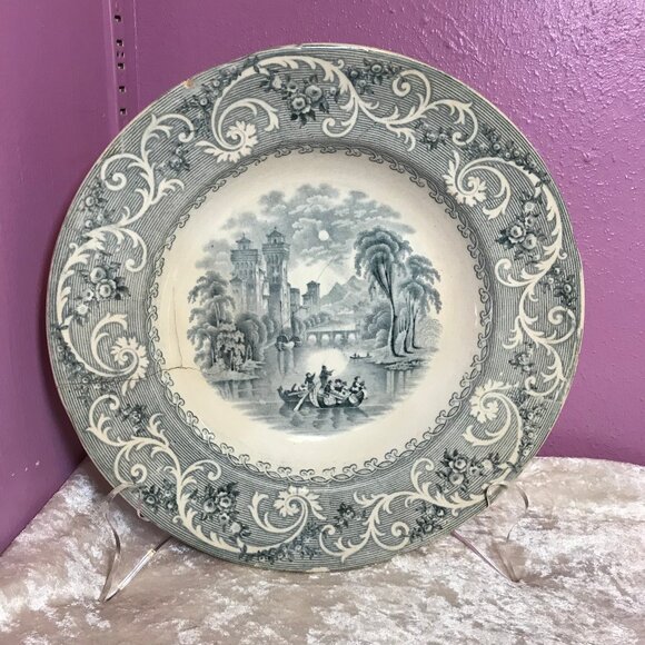 Vintage Rhine Transferware Antique Soup Bowl GUC Retro Collectible Display House - Picture 2 of 11